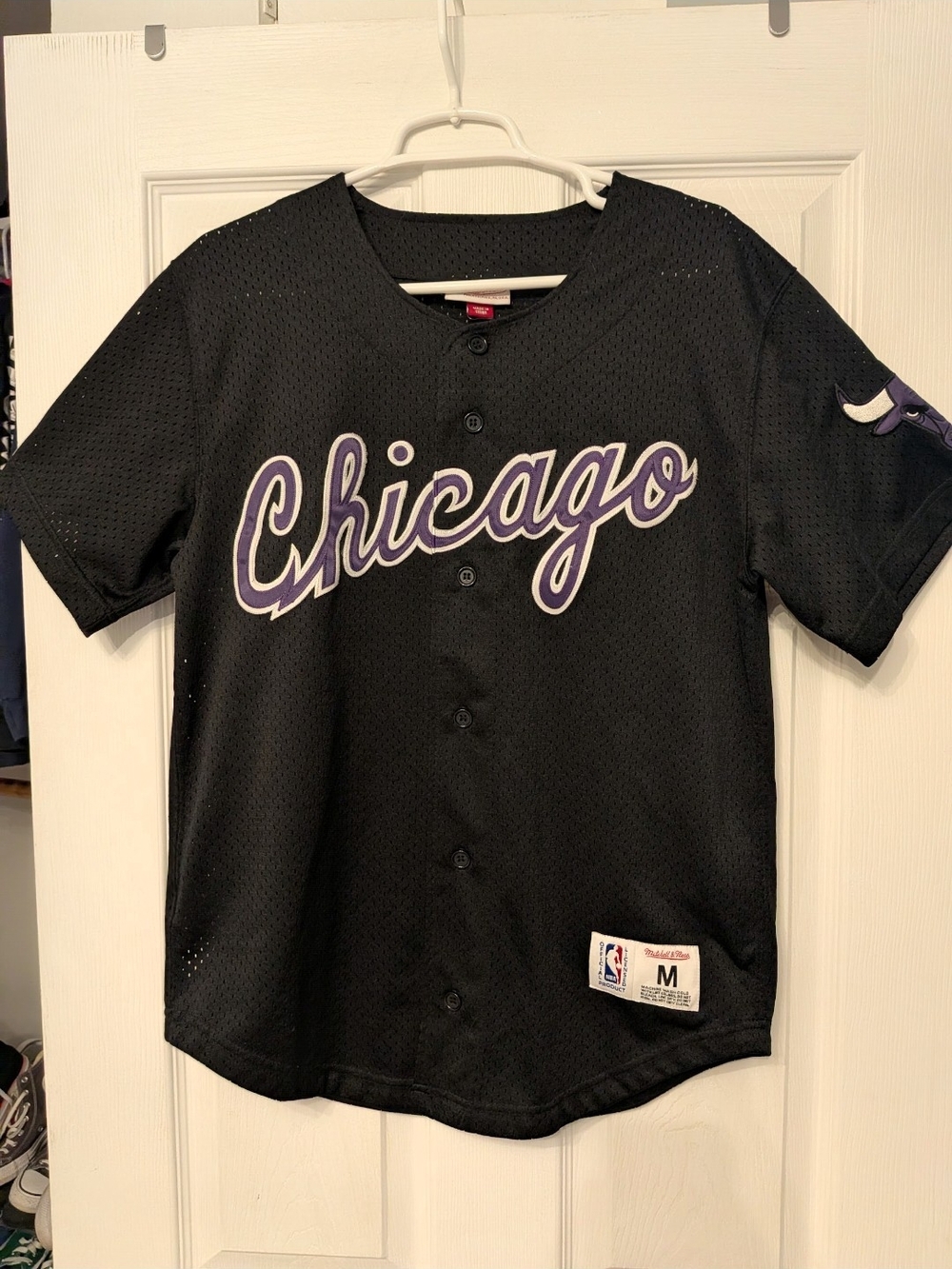 Mitchell & Ness Black Chicago Script Baseball Jersey with Purple Trim Medium 🏀